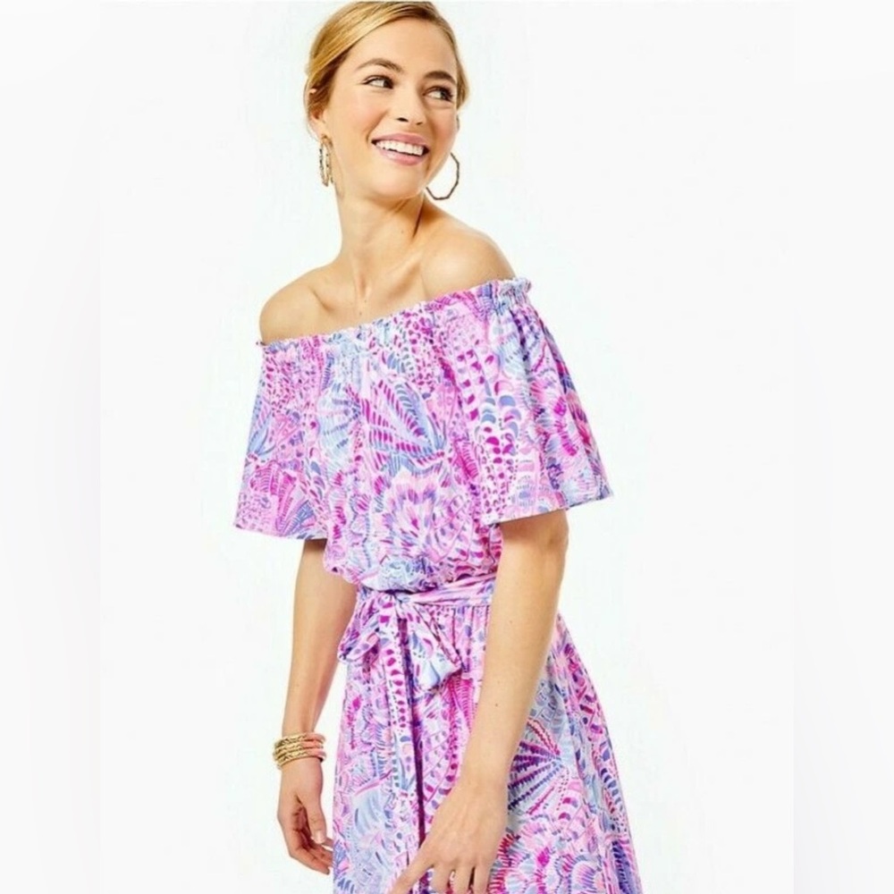 Lilly Pulitzer Moriah Midi Dress in Raz Berry and Sea You Soon Mediu